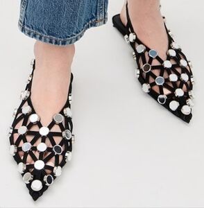 THE ATTICO Grid Studded Suede Point-Toe Slingback Flats – Black (Size 41 / US 10